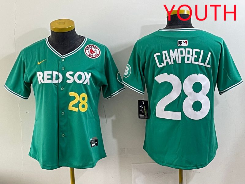 Youth 2025 Boston Red Sox 28 Campbell Dark Green Joint Name Nike MLB Jersey style 6